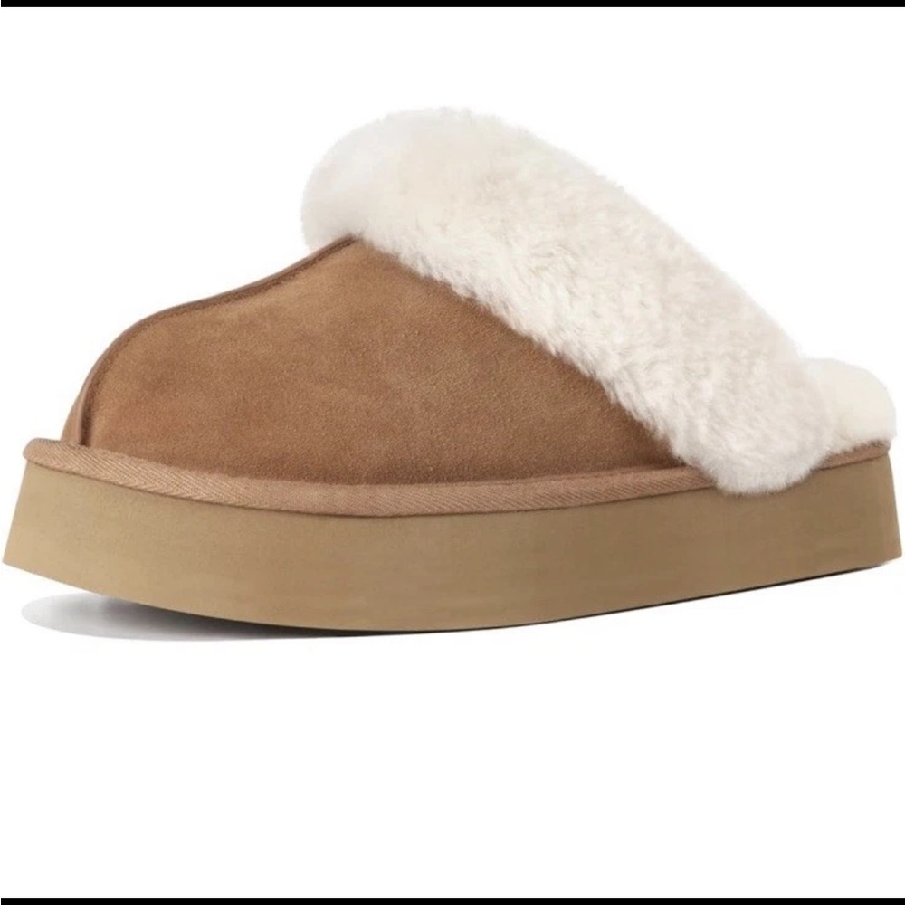 Women's Fuzzy Memory Foam Slippers Platform Winter House Shoes Size 9-10